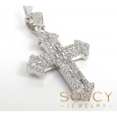 14k White Gold Round & Baguette Diamond Cross 2.25ct