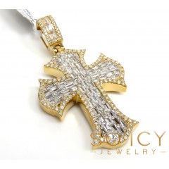 14k Gold Round & Baguette Diamond Fate Cross 1.80ct 