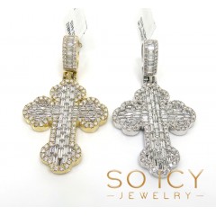14k Gold Round & Baguette Diamond  Cross 1.90ct 