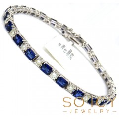 14k White Gold Round & Emerald Diamond Sapphire Bracelet 7.25