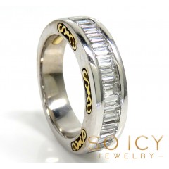 18k Two Tone Gold Baguette Diamond Wedding Band 1.50ct