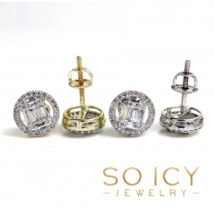 14k Yellow Or White Gold Halo 8.50mm Round Diamond Baguette Earrings 0.39ct