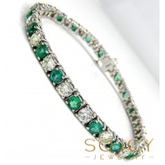 Ladies 14k White Gold Round Emerald & Diamond Tennis Bracelet 7 Inch 4.50mm 10.57ct