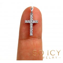 14k White Gold Mini 12 Diamond Prong Cross 0.30ct