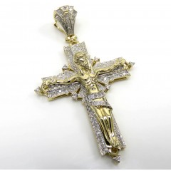 14k Yellow Gold Solid Back Fancy Diamond Jesus Cross 0.75ct