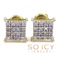 10k Yellow Real Gold i1 Diamond Square Earrings 0.14ct 