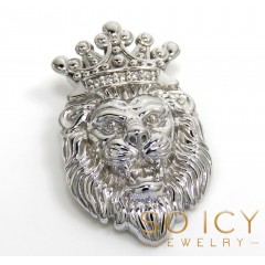 925 White Sterling Silver Crowned Lion Diamond Pendant 0.05ct