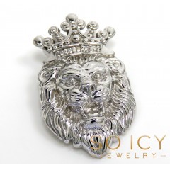 925 White or Yellow Sterling Silver Crowned Lion Pendant 0.05CT