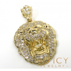 14k Yellow Gold Large Cz Lion Head Pendant 1.50ct