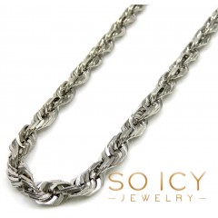 10k White Gold Solid Diamond Cut Rope Chain 20-26 Inch 5mm 