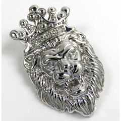 925 White Or Yellow Sterling Silver Large Crowned Lion Diamond Pendant 0.05ct