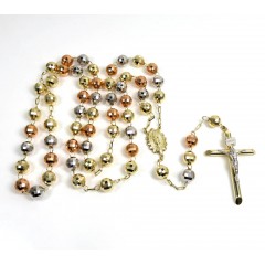 Rosary Necklace 14k Tri Color Gold Diamond Cut Beads 30 Inches 8mm