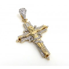 14k Yellow Gold Small Fancy Diamond Jesus Cross 0.35ct