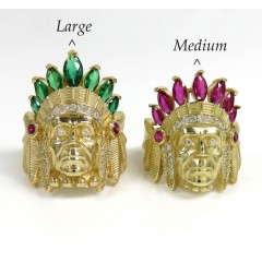 14k Yellow Gold Medium Ruby Or Large Green Indian Chief Ring 