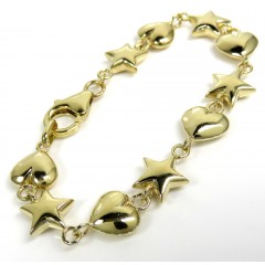14k Gold 10mm Solid Puff Heart & Star Bracelet 7