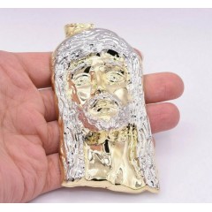 10k Yellow Gold Two Tone Big Jesus Head 