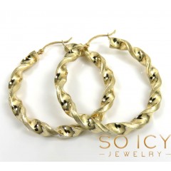 10k Gold Twisted Thick Large Hoop Earrings 3mm