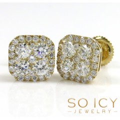 14k Gold Rounded Square Cluster Earrings 8.3mm 1.00ct