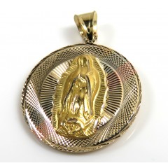 14k Solid Gold Yellow Gold Jesus Sagrado Corazon & Virgin Mary Double Sided Pendant