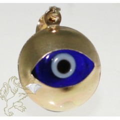 14k Solid Yellow Gold Dark Blue Evil Eye Pendant