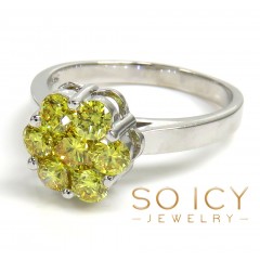 1.00ct Ladies 14k Solid White Gold Canary Round Cut Flower Ring