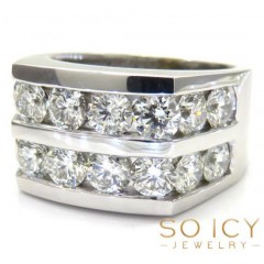 6.20ct Mens 14k Solid White Gold Diamond 2 Row Round Solitaire