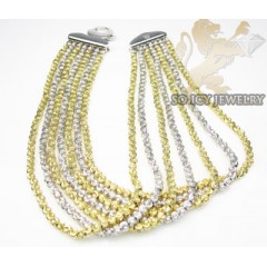 7 Row 14k Two Tone Diamond Cut Bead Italian Gold Bracelet