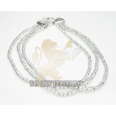 3 Row 14k White Diamond Cut Bead Italian Gold Bracelet