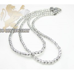 2 Row 14k White Diamond Cut Bead Italian Gold Bracelet