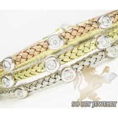 14k White Gold Basket Weave Round Diamond Bracelet 0.46ct