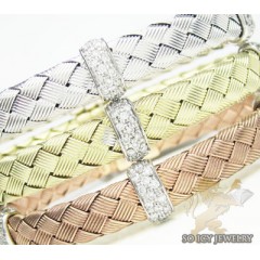14k White Gold Basket Weave Round Diamond Bracelet 