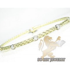 14k Yellow Gold Basket Weave Round Diamond Bracelet 