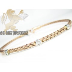 14k Rose Gold Basket Weave Round Diamond Bracelet