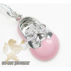 14k White Gold Pink Enamel Diamond Baby Shoe Pendant 0.01ct