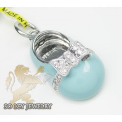 14k white gold baby blue enamel diamond baby shoe pendant 0.15ct