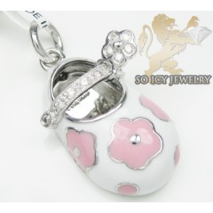 14k White & Pink Enamel Diamond Baby Shoe Pendant 0.08ct