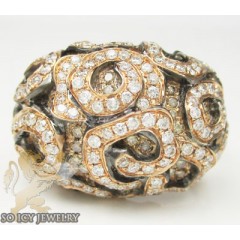 Ladies 18k Rose Gold White And Chocolate Diamond Swirl Ring 1.95ct