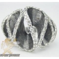 Ladies 18k White Gold Round Diamond Swirl Fashion Ring 1.06ct