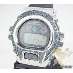 Mens diamond blue & white g-shock watch 4.00ct