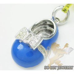Diamond Baby Shoe Pendant 14k White Gold Blue Enamel 0.13ct