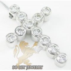 Ladies 18k White Gold 11 Stone Diamond Bezel Cross 0.90ct