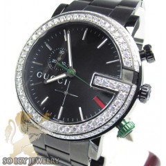 Diamond Gucci G Watch Black Stainless Steel 3.75 Ct