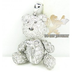 Teddy bear diamond 14k white gold pendant 1.90ct