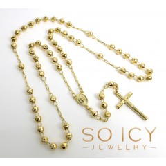 Rosary Necklace 14k Yellow Gold Diamond Cut Beads 30 Inches 5.80mm