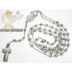 Rosary Necklace 14k White Gold Diamond Cut Beads 29.50 Inches 3.8 Mm