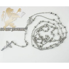 Rosary Necklace 14k White Gold Diamond Cut Beads 29 Inches 3mm