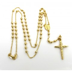Rosary Necklace 14k Yellow Gold Diamond Cut Beads 20 Inches 2.8mm
