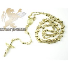 Rosary Necklace 14k Yellow Gold Diamond Cut Beads 20 Inches 2.8mm