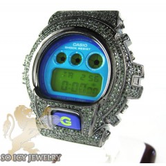 Mens black silver g-shock diamond light blue watch 4.00ct