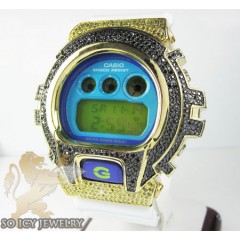 Mens yellow silver g-shock diamond light blue watch 4.00ct